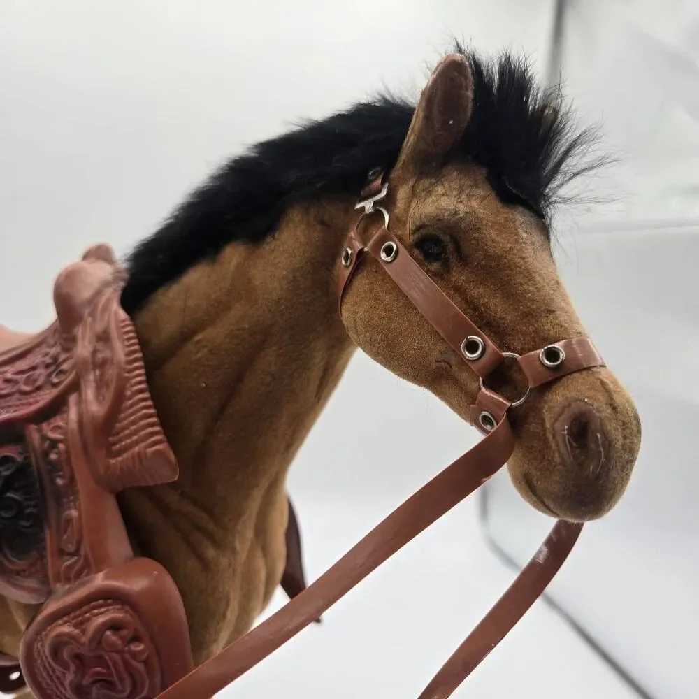 Flocked Horse Figure Brown Black w/ Saddle